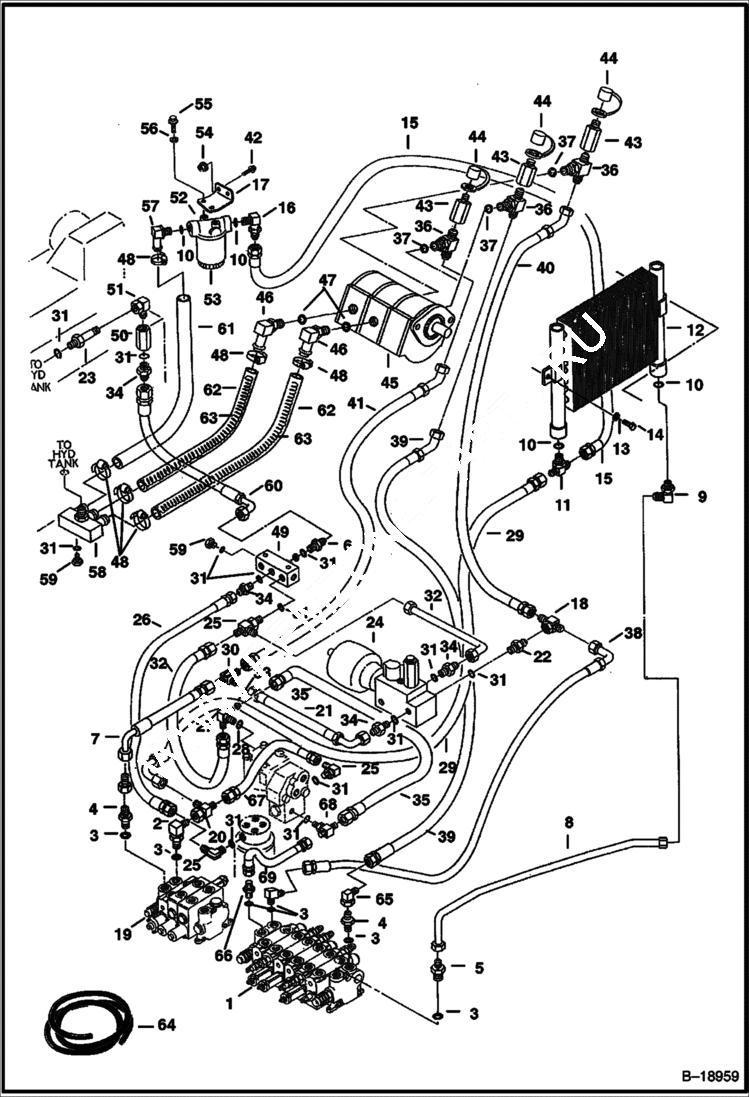 Схема запчастей Bobcat 320 - HYDRAULIC CIRCUITRY (Pump to Valve to Cooler to Filter) (S/N 511725131 & Above) HYDRAULIC SYSTEM