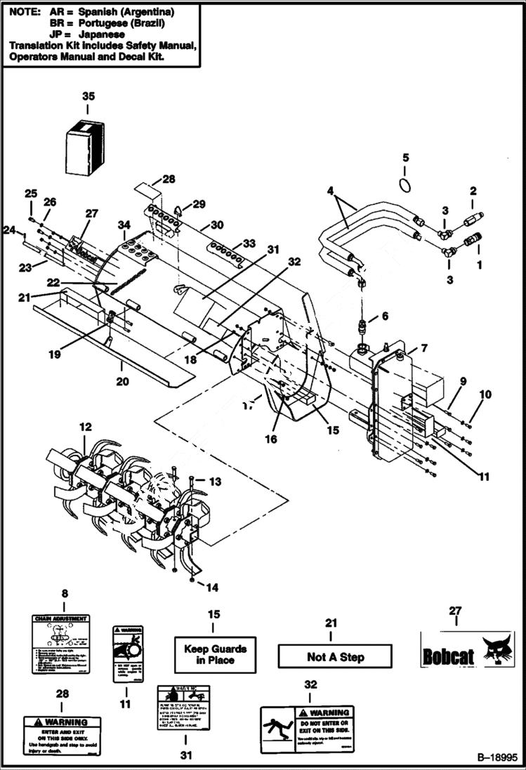 Схема запчастей Bobcat TILLER - TILLER (Main Frame) (463) (500 Series) (38 6144) Loader