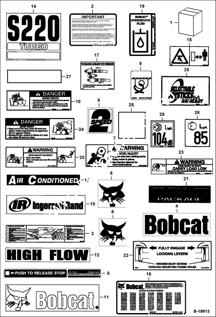 Схема запчастей Bobcat S-Series - DECALS (Outside) ACCESSORIES & OPTIONS