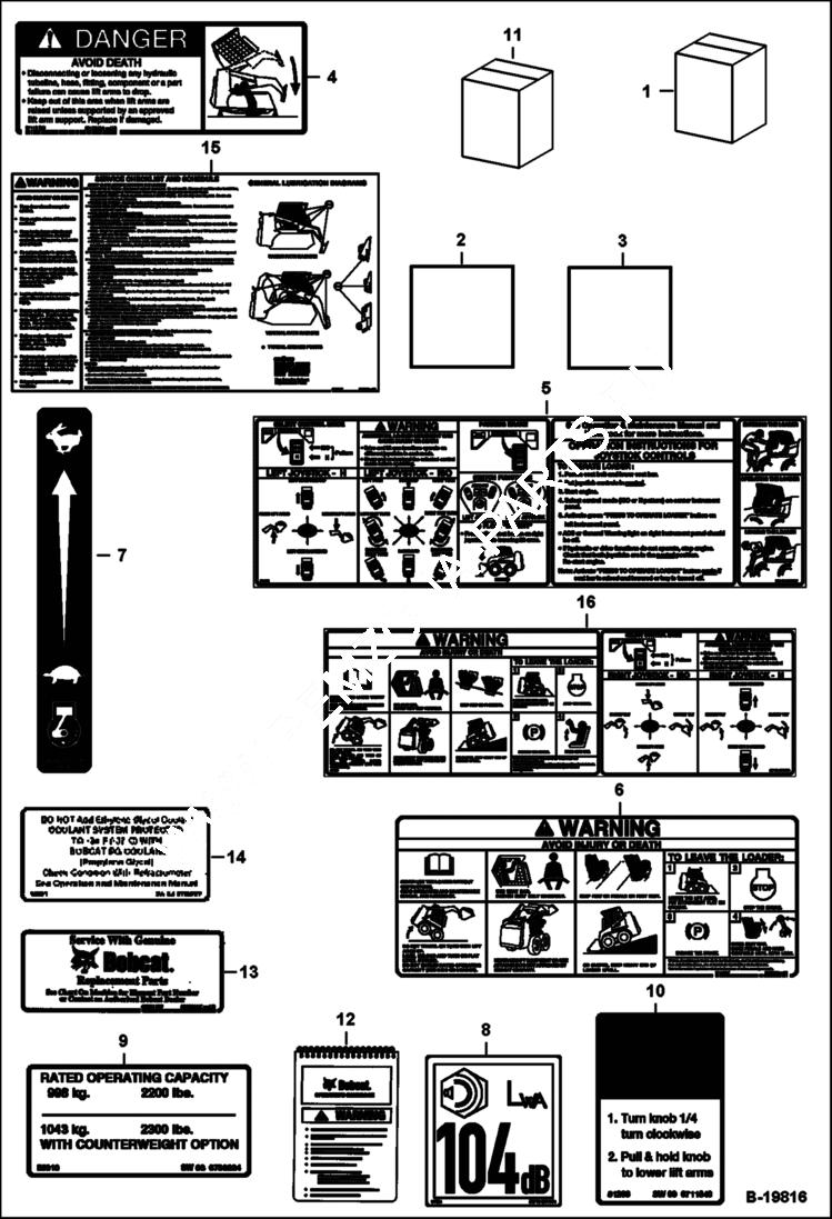 Схема запчастей Bobcat S-Series - DECALS (Inside) ACCESSORIES & OPTIONS