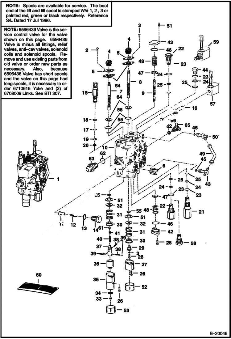 Схема запчастей Bobcat 600s - HYDRAULIC CONTROL VALVE (S/N 514811037 - 11115) HYDRAULIC SYSTEM
