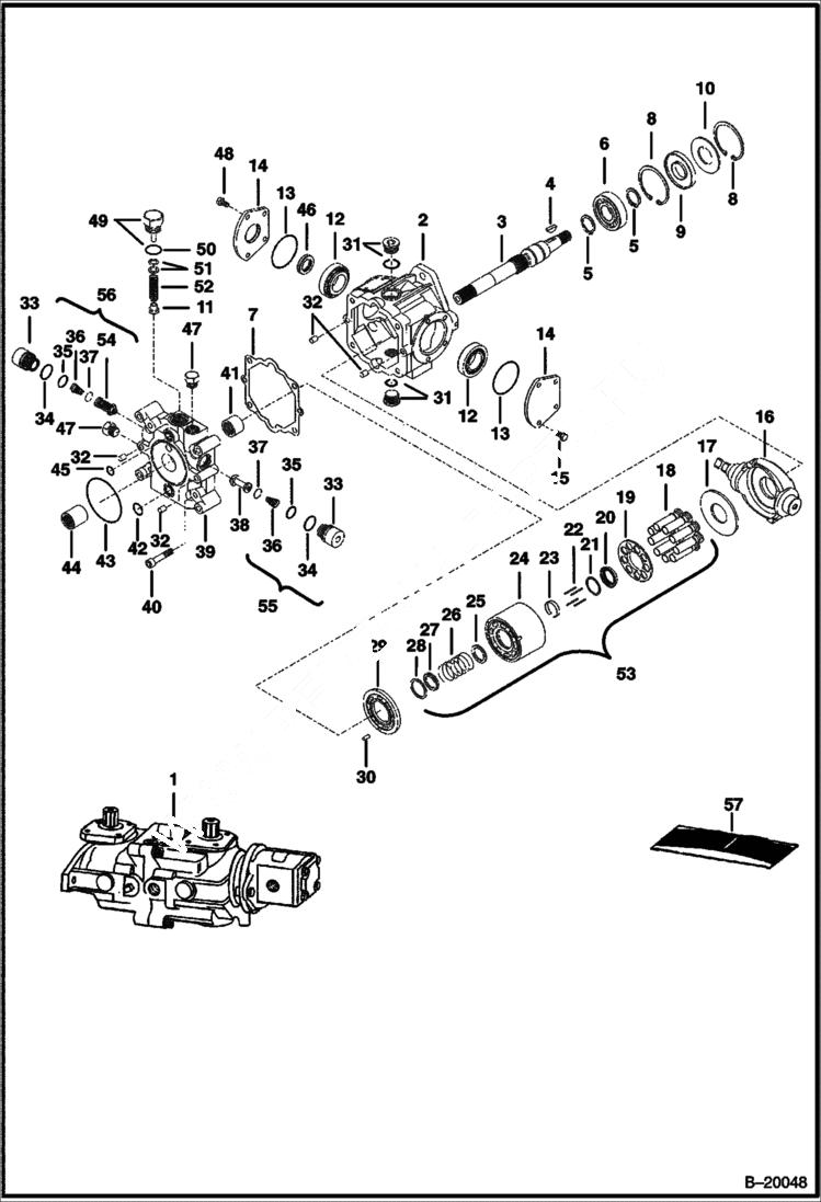 Схема запчастей Bobcat 700s - HYDROSTATIC PUMP 4355035 4355064 & 4355032 4355063 HYDROSTATIC SYSTEM