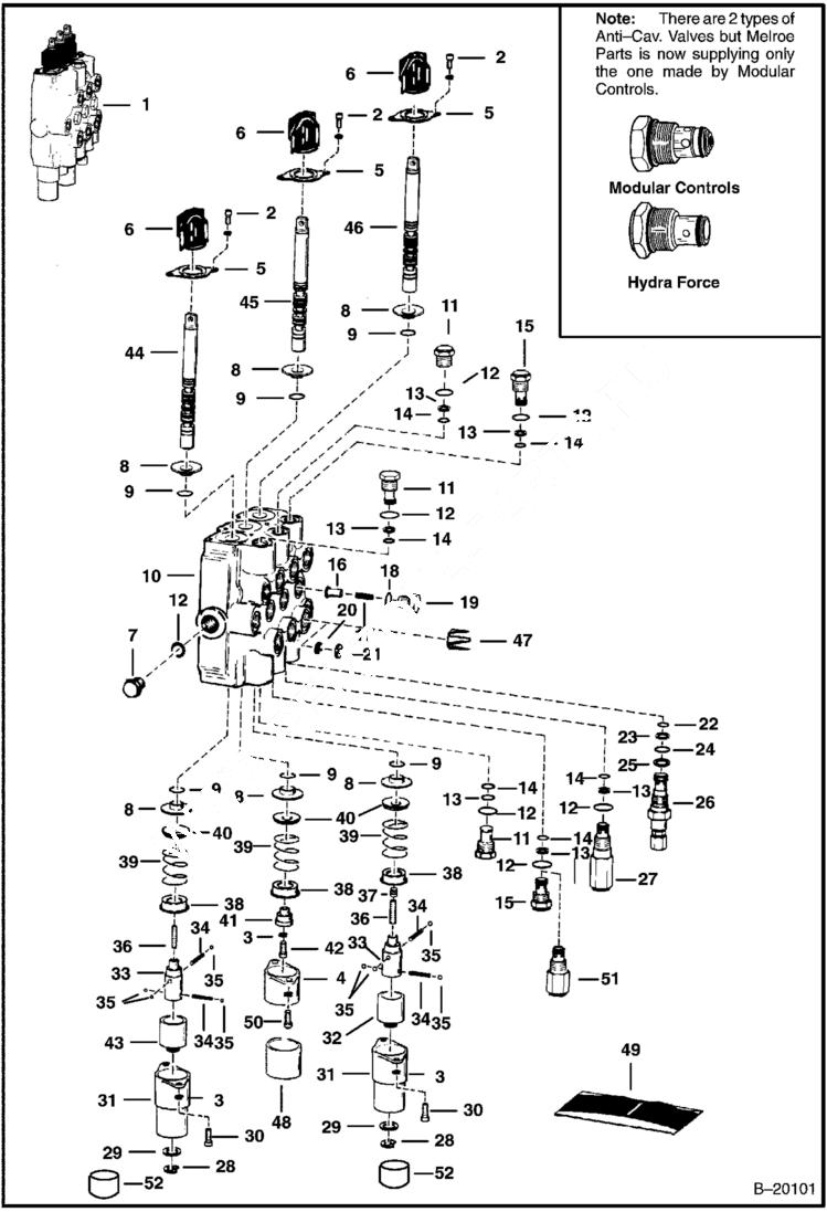 Схема запчастей Bobcat 700s - HYDRAULIC CONTROL VALVE HYDRAULIC SYSTEM