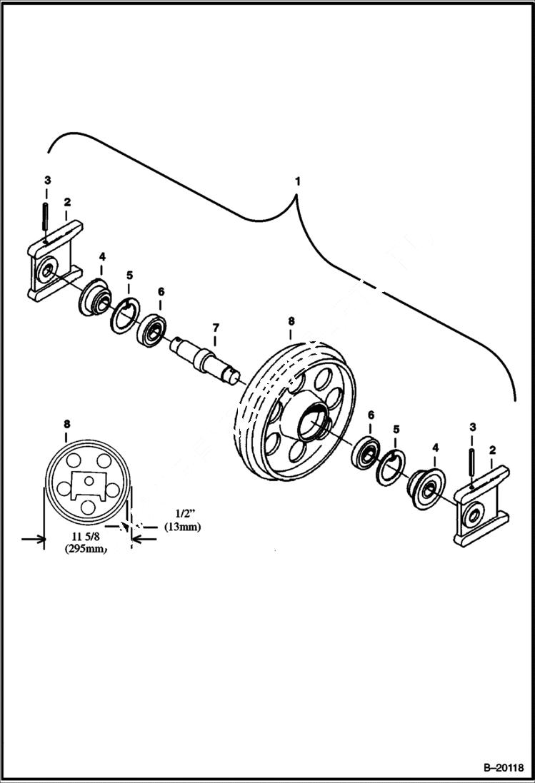 Схема запчастей Bobcat 325 - FRONT IDLER (For All Steel Tracks & For Rubber Tracks on European Models) UNDERCARRIAGE