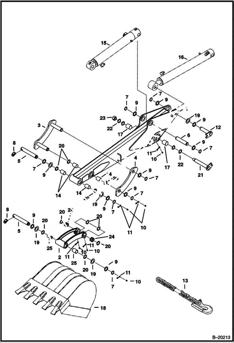 Схема запчастей Bobcat 331 - ARM & BUCKET LINK (NAP Arm) (S/N 512912000 & Above) WORK EQUIPMENT