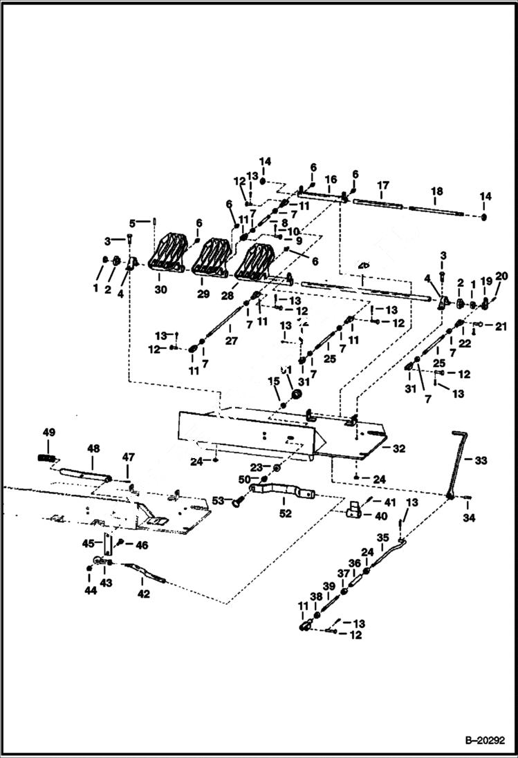 Схема запчастей Bobcat 900s - FOOT PEDAL & CLUTCH LINKAGE HYDRAULIC SYSTEM