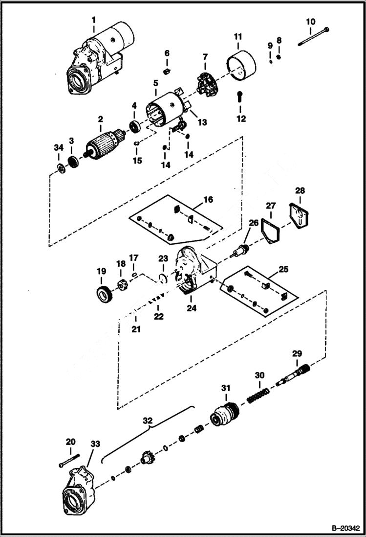 Схема запчастей Bobcat 900s - STARTER (Nippondenso - Engine S/N 118376 & Above) ELECTRICAL SYSTEM