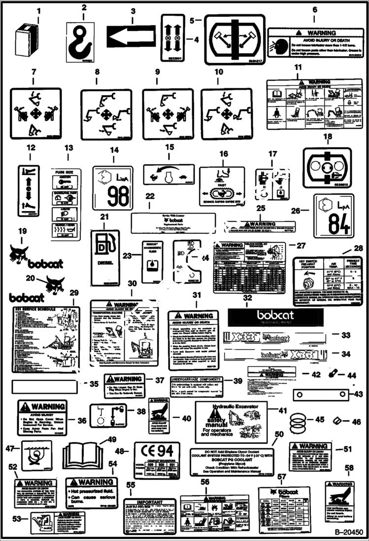 Схема запчастей Bobcat 331 - DECALS ACCESSORIES & OPTIONS