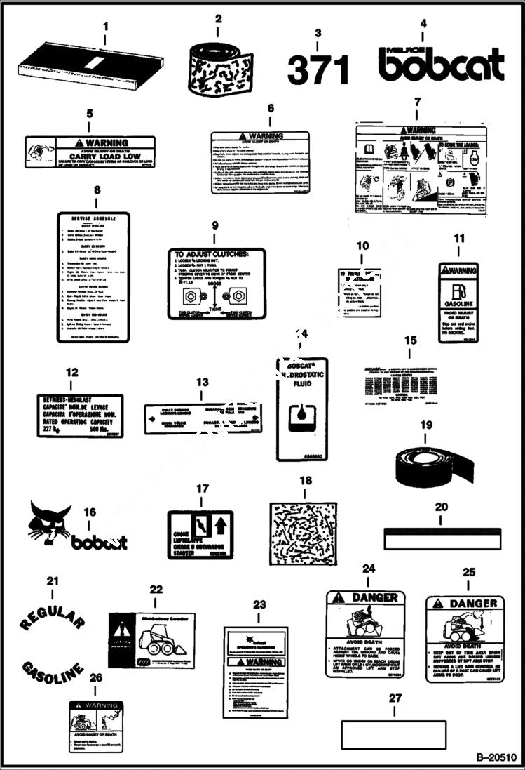 Схема запчастей Bobcat 300s - DECALS ACCESSORIES & OPTIONS