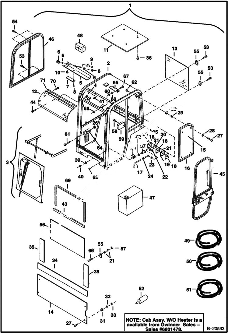 Схема запчастей Bobcat 331 - OPERATOR CAB MAIN FRAME