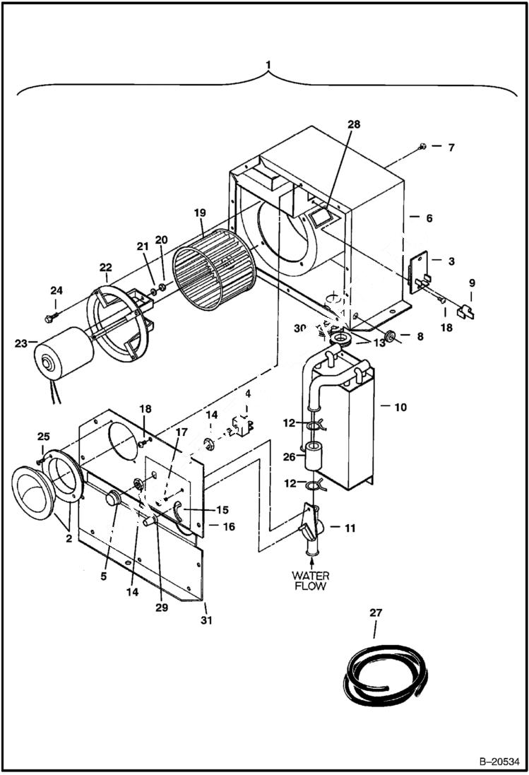 Схема запчастей Bobcat 331 - HEATER (With 3 Speed Fan Motor) (S/N 20001-20460) MAIN FRAME