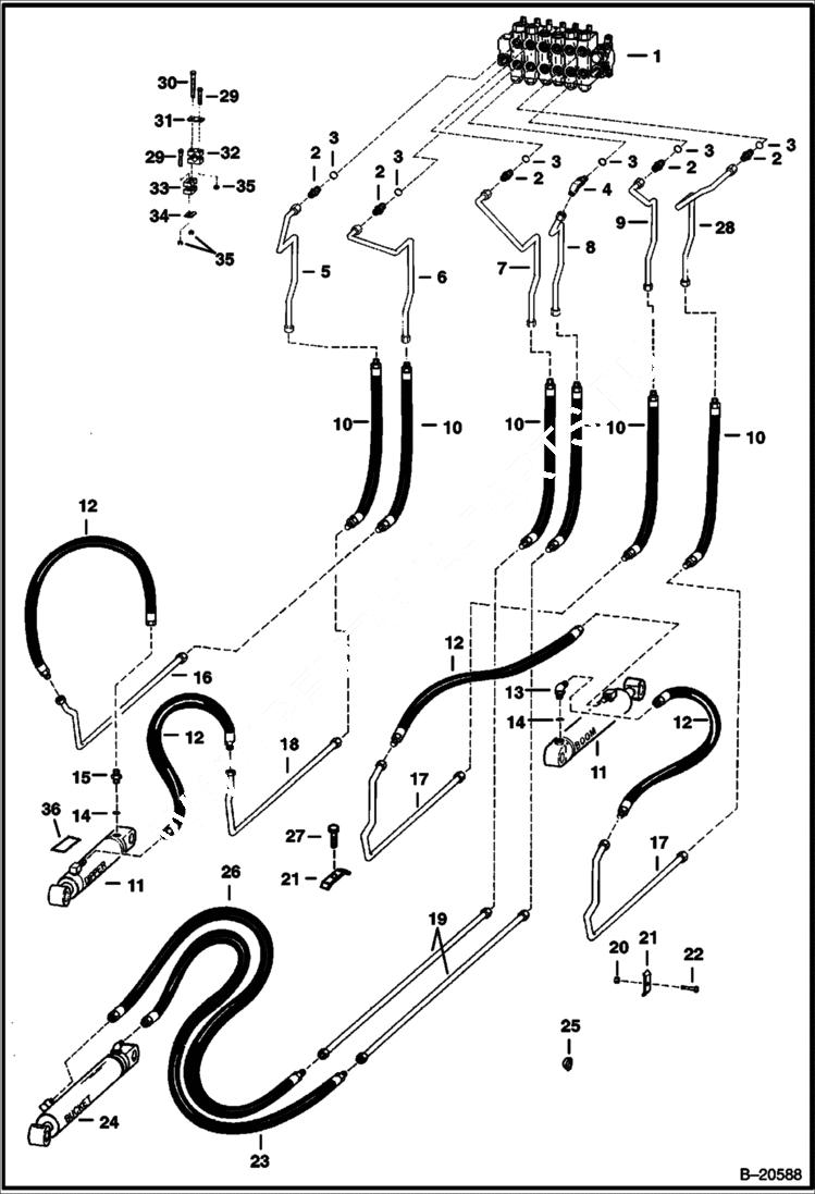 Схема запчастей Bobcat BACKHOE - BACKHOE (Boom Hydraulic Circuitry) (911B) 911B/914B BACKHOE