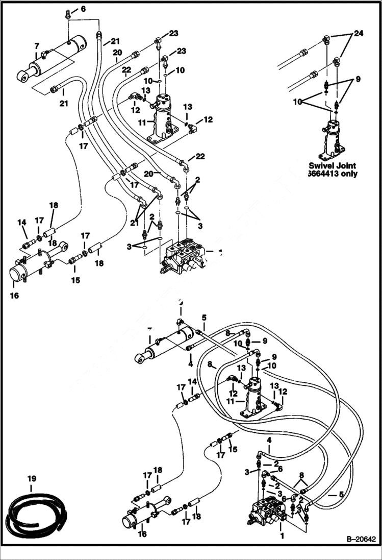 Схема запчастей Bobcat 331 - HYDRAULIC CIRCUITRY (Valve to Blade Cylinder to Swing Cylinder) HYDRAULIC SYSTEM