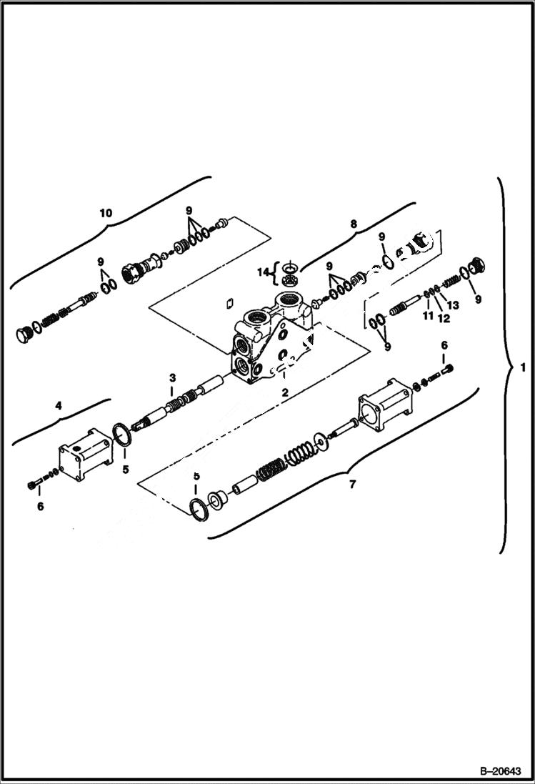 Схема запчастей Bobcat 331 - VALVE SECTION (Boom) (6 Spool Valve) HYDRAULIC SYSTEM