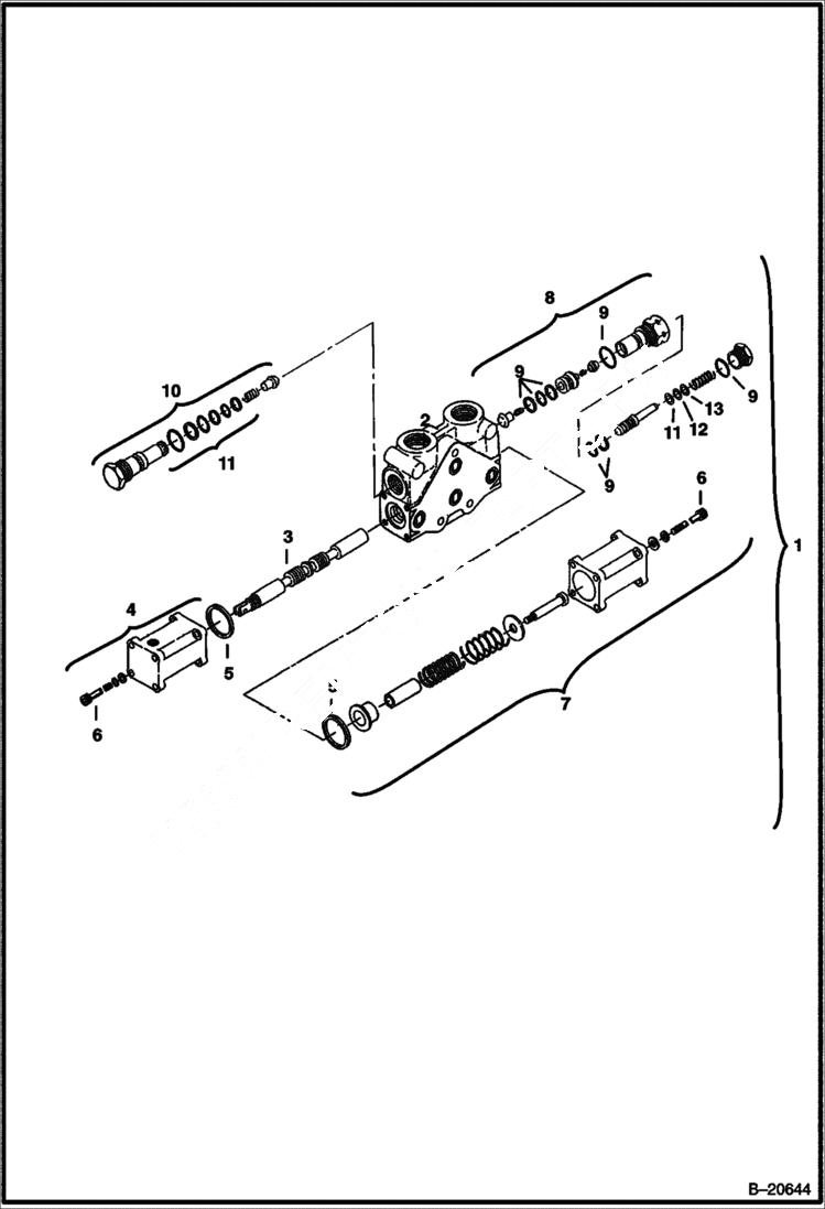 Схема запчастей Bobcat 331 - VALVE SECTION (Bucket) (6 Spool Valve) HYDRAULIC SYSTEM