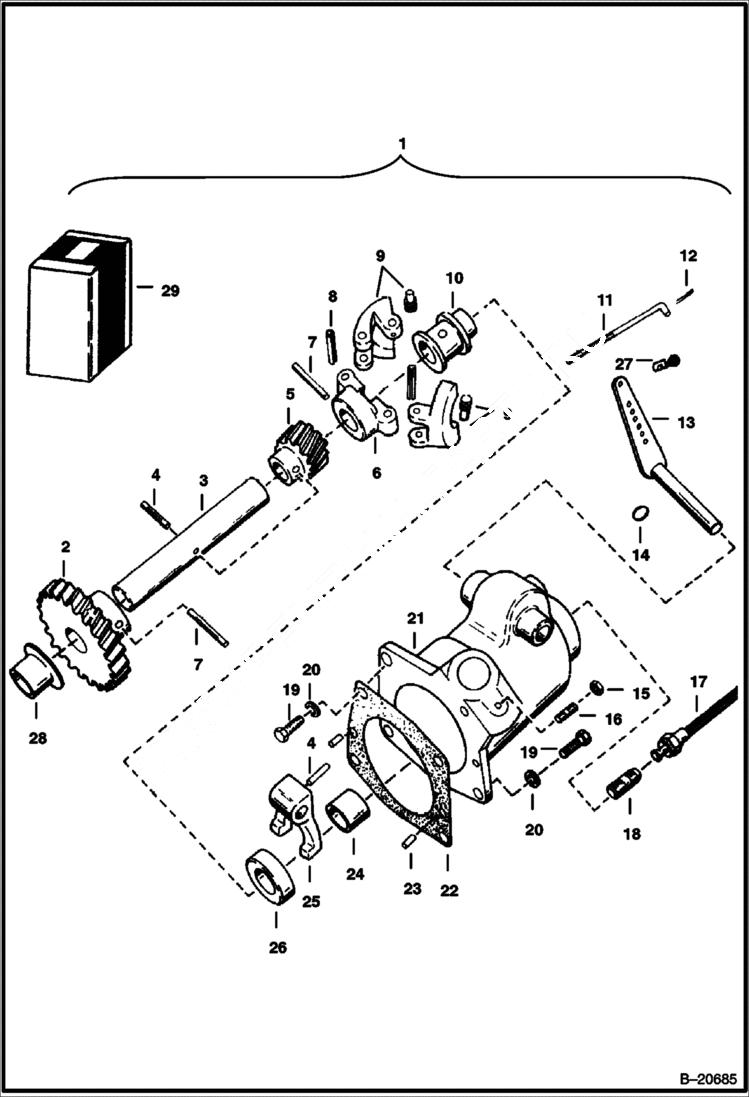 Схема запчастей Bobcat 600s - GOVERNOR CONTROL ASSEMBLY POWER UNIT