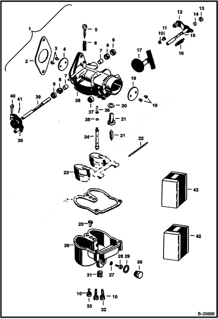 Схема запчастей Bobcat 600s - CARBURETOR POWER UNIT
