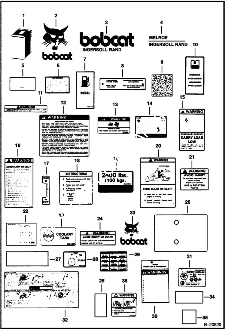 Схема запчастей Bobcat Articulated Loaders - DECALS ACCESSORIES & OPTIONS