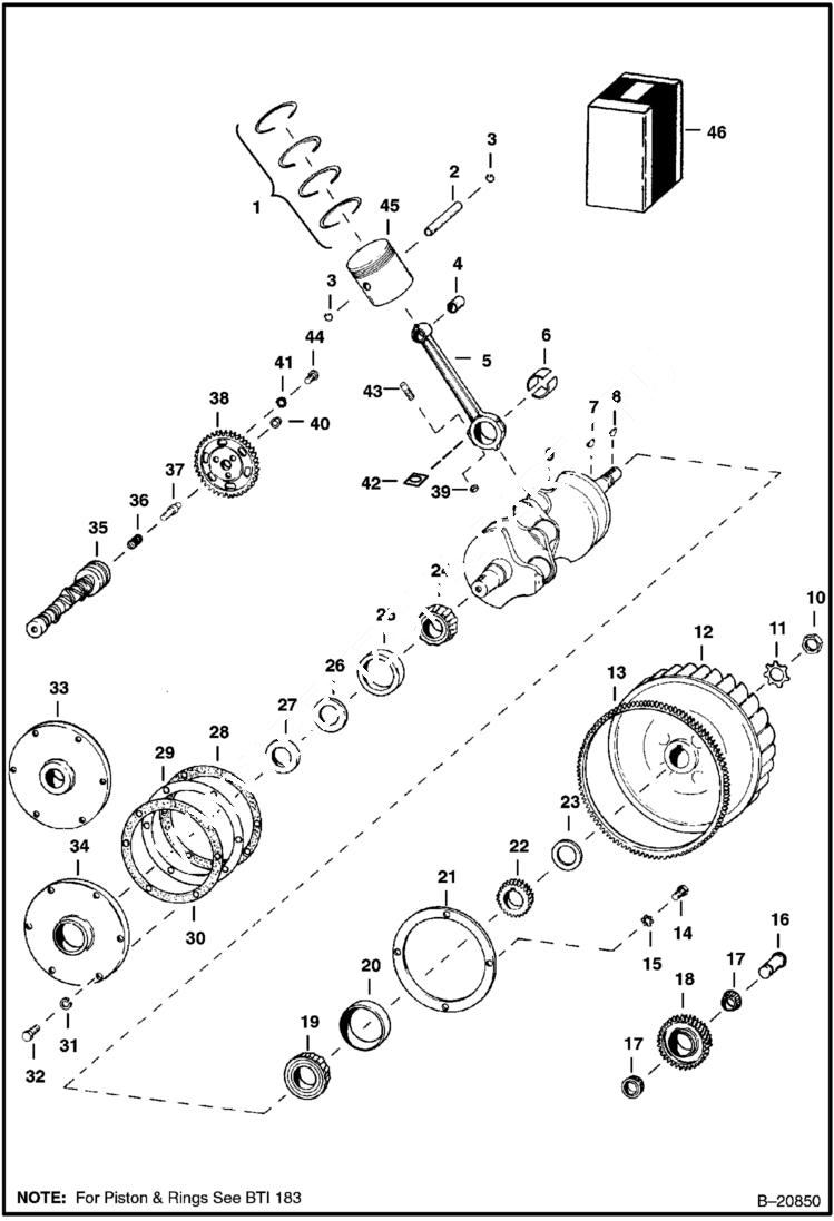 Схема запчастей Bobcat 600s - INTERNAL ENGINE GROUP POWER UNIT