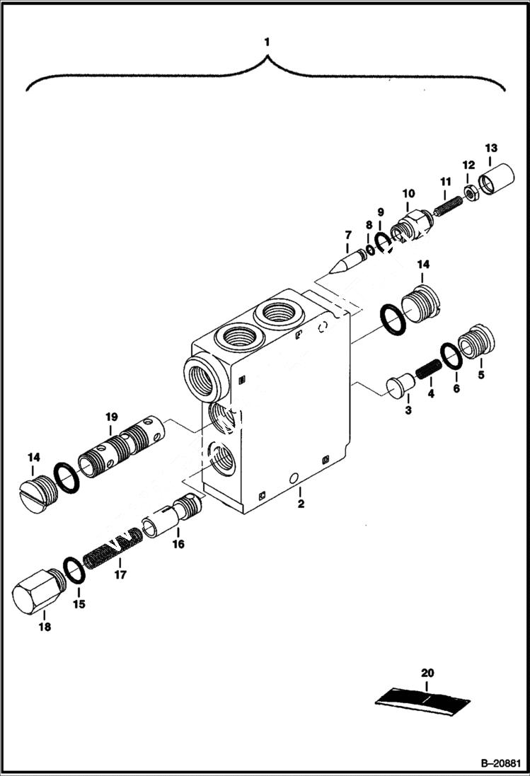 Схема запчастей Bobcat S-Series - BUCKET POSITIONING VALVE HYDRAULIC SYSTEM