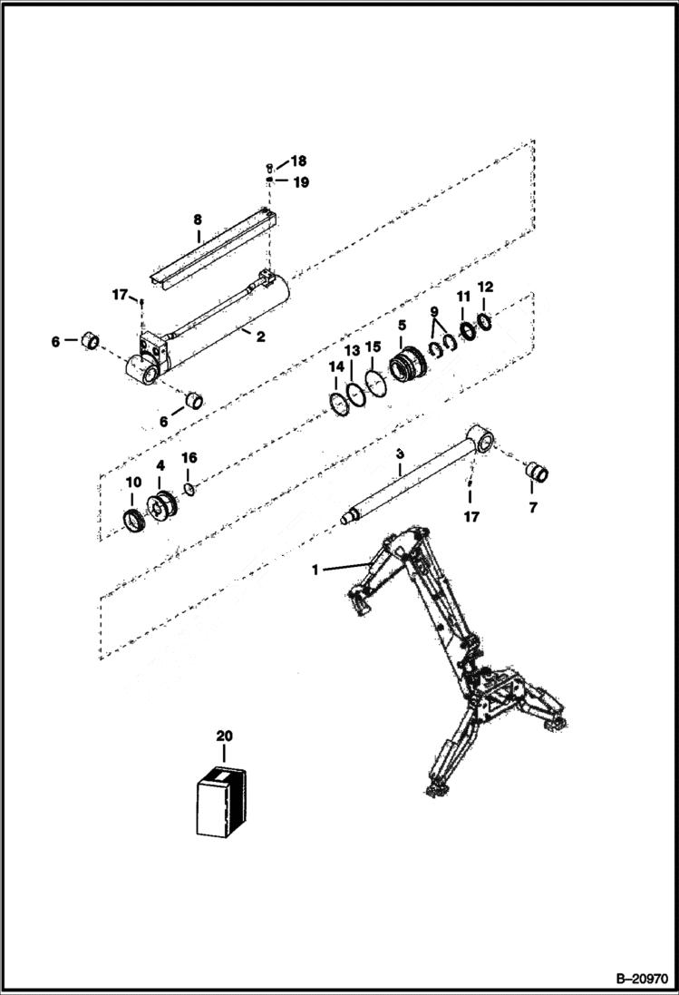 Схема запчастей Bobcat B100 - BUCKET CYLINDER (5700 11038 & Below) HYDRAULIC SYSTEM