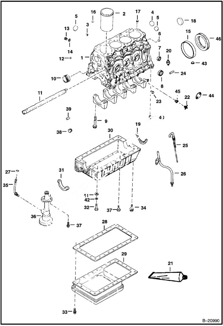 Схема запчастей Bobcat Feller Buncher - CYLINDER BLOCK & OIL PAN (For Engine Spec. #4JBIPK01) POWER UNIT