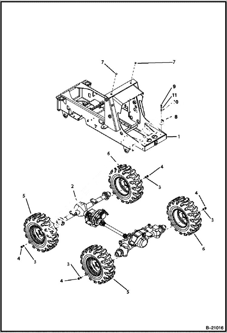 Схема запчастей Bobcat B200 - AXLES Main Frame AXLES & WHEELS