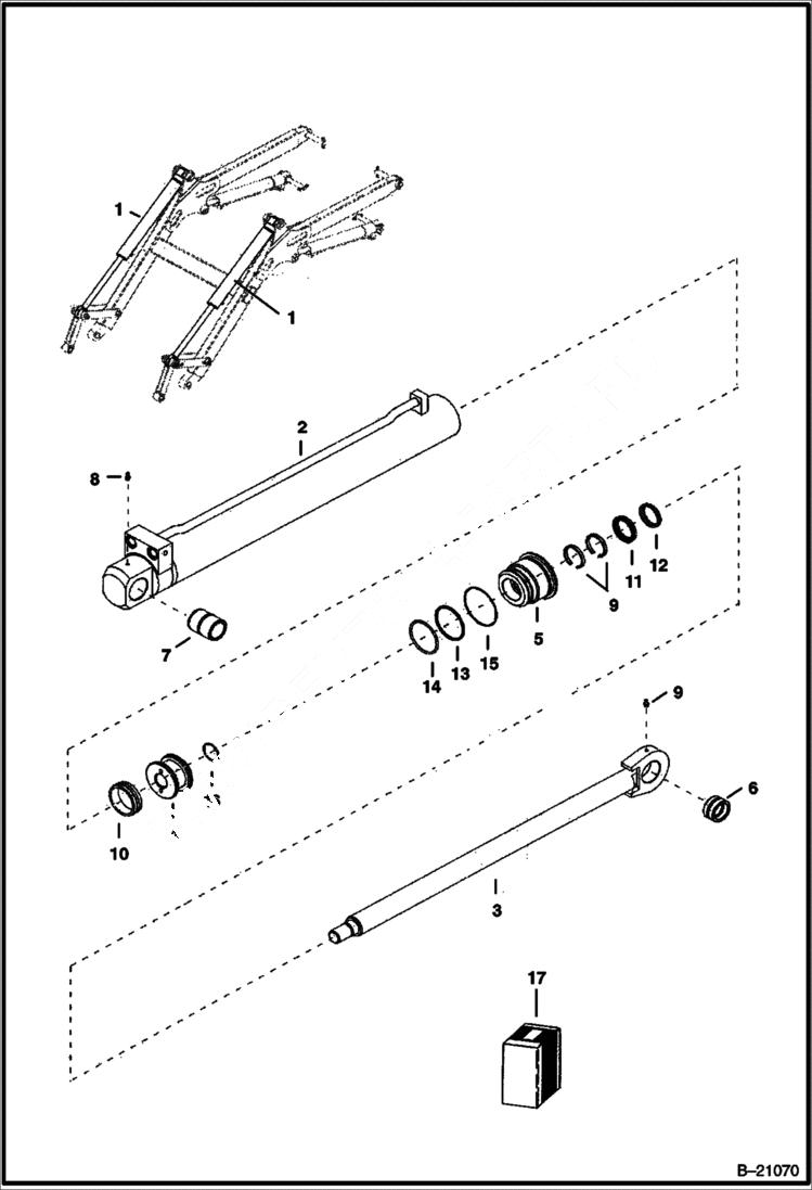 Схема запчастей Bobcat B200 - TILT CYLINDER (B200) 5702 11100 & Below (B250) 5703 11070 & Below HYDRAULIC SYSTEM