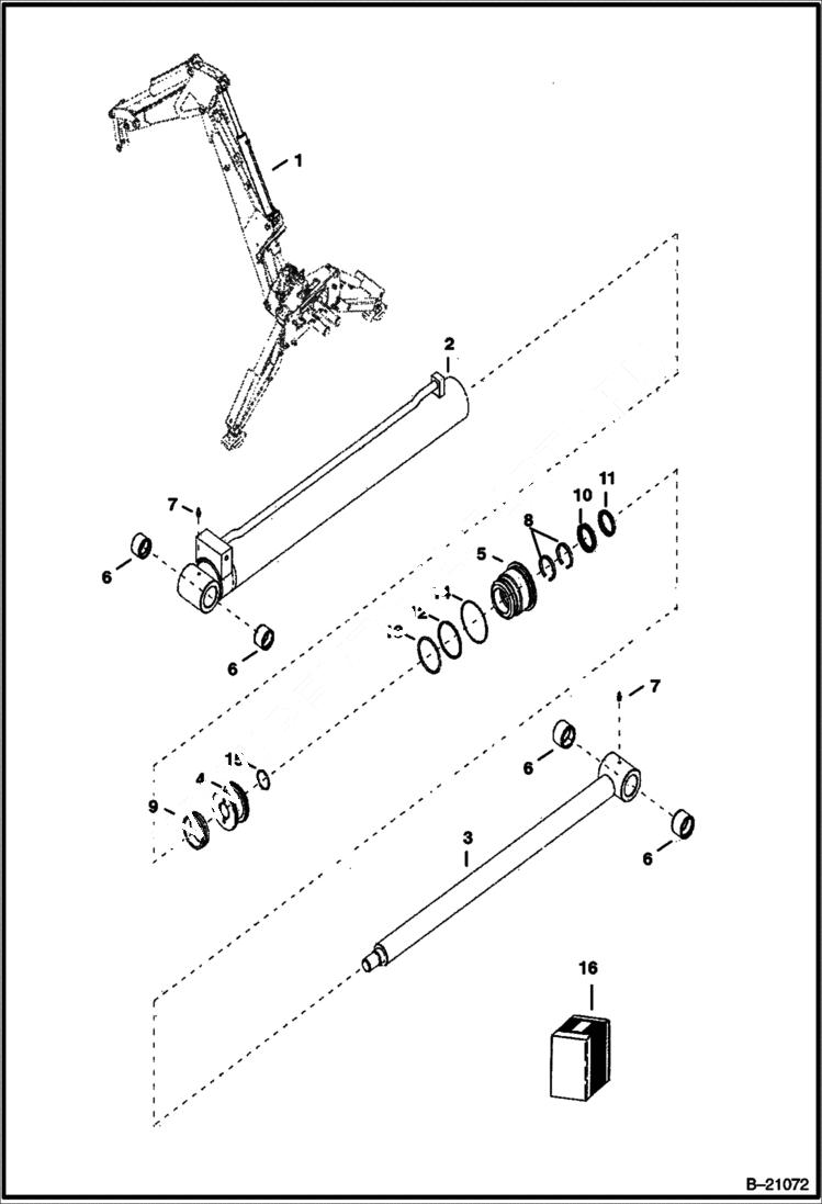 Схема запчастей Bobcat B200 - ARM CYLINDER (B200) 5702 11088 & Below (B250) 5703 11054 & Below HYDRAULIC SYSTEM