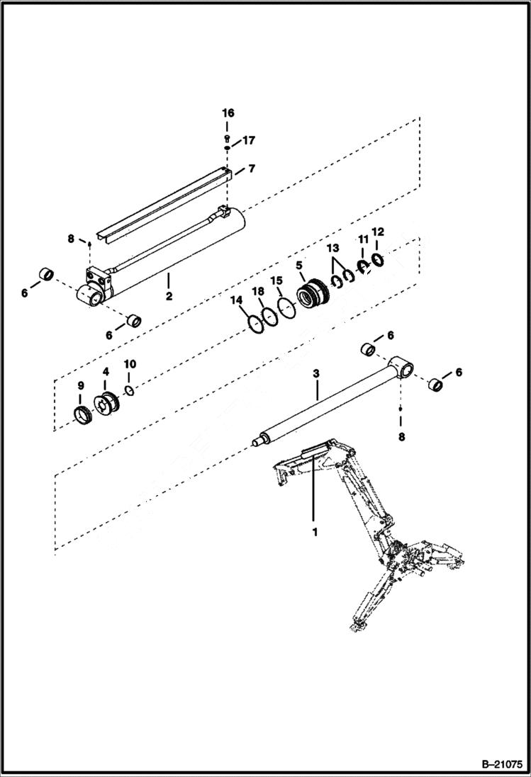 Схема запчастей Bobcat B200 - BUCKET CYLINDER (B200) 5702 11088 & Below (B250) 5703 11054 & Below HYDRAULIC SYSTEM