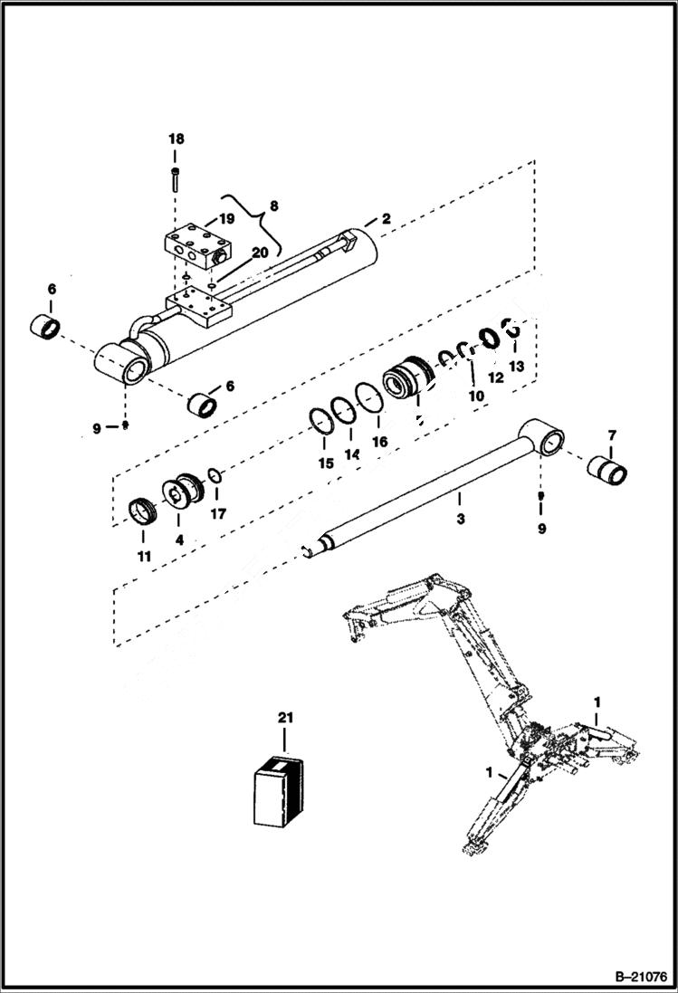Схема запчастей Bobcat B200 - STABILIZER CYLINDER B200 Center Mount Backhoe HYDRAULIC SYSTEM