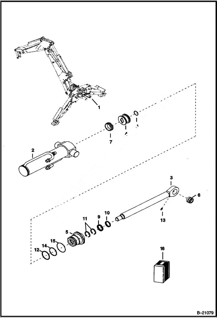 Схема запчастей Bobcat B200 - SWING CYLINDER B200 (Right) Center Mount Backhoe HYDRAULIC SYSTEM