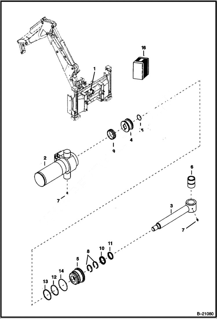 Схема запчастей Bobcat B200 - SWING CYLINDER B250 (Upper) Side Shift Backhoe HYDRAULIC SYSTEM