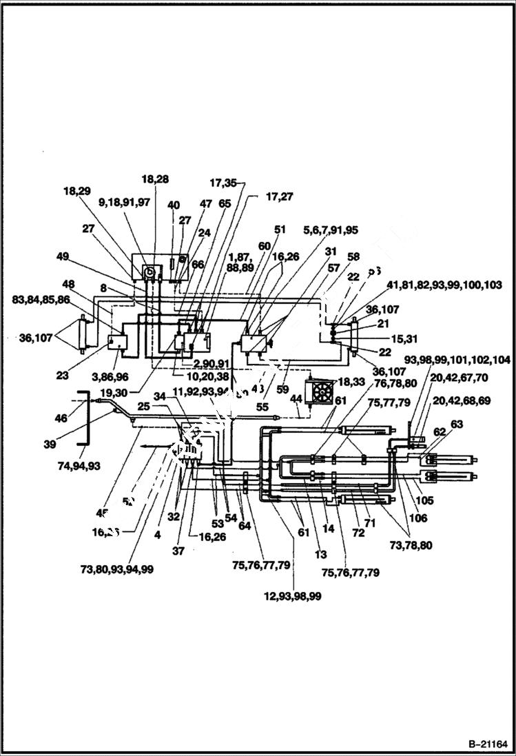Схема запчастей Bobcat BL370 - HYDRAULIC CIRCUITRY (BL370) 5704 11035 & Above (BL375) 5718 11014 & Above HYDRAULIC SYSTEM