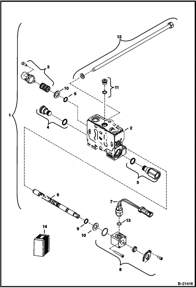 Схема запчастей Bobcat 331 - VALVE SECTION (Right Travel) (S/N 232512783, 232711434, 232612158 & Above) HYDRAULIC SYSTEM
