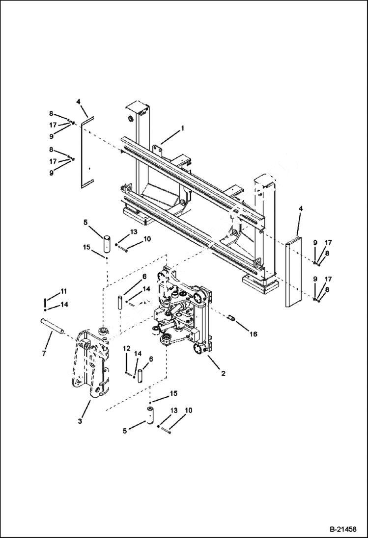 Схема запчастей Bobcat BL575 - TRUNNION/SWING FRAME Side Shift Backhoe WORK EQUIPMENT