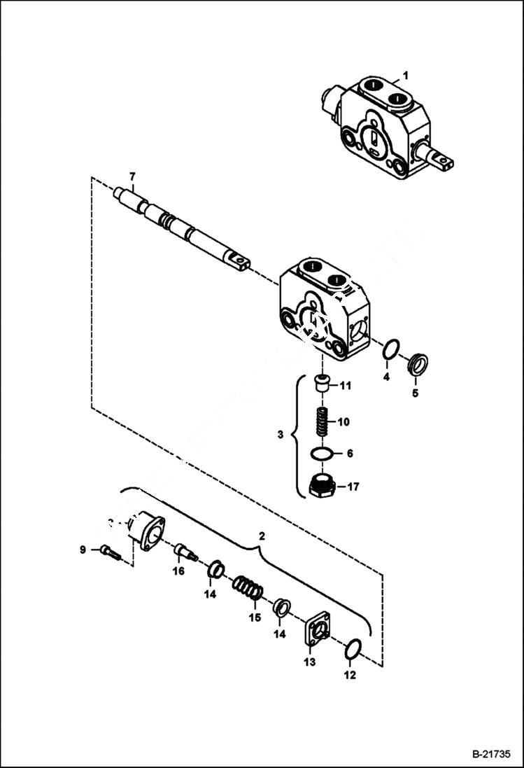 Схема запчастей Bobcat B200 - SIDESHIFT BACKHOE VALVE (Bucket Section) HYDRAULIC SYSTEM