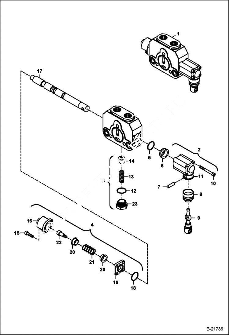 Схема запчастей Bobcat B200 - SIDESHIFT BACKHOE VALVE (Left Stabilizer, Third Section) (Right Stabilizer, Fourth Section) HYDRAULIC SYSTEM