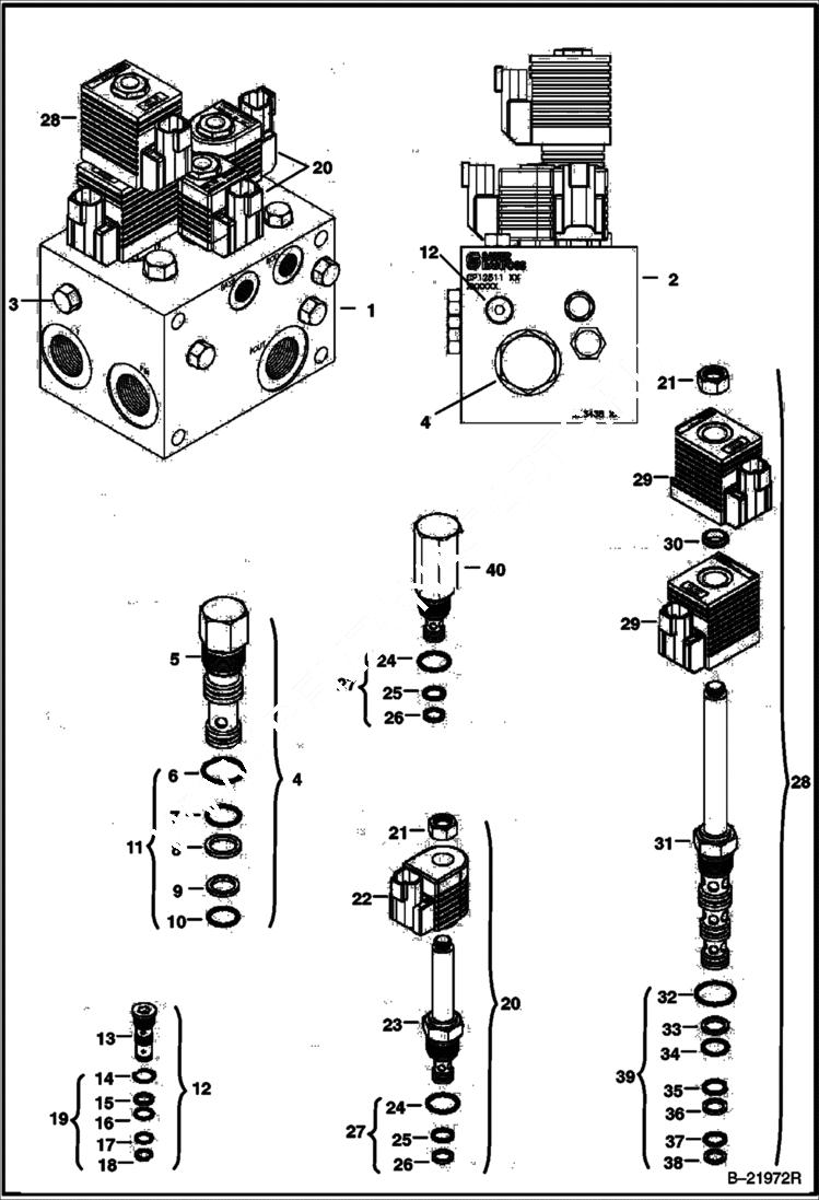 Схема запчастей Bobcat S-Series - REAR AUXILIARY VALVE (S/N 517628700 & Above, 518116750 & Above, 519037250 & Above, 519215550 & Above) ACCESSORIES & OPTIONS