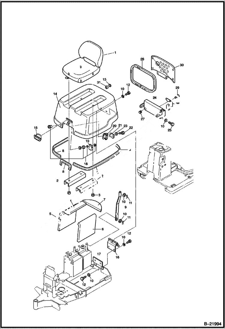 Схема запчастей Bobcat 316 - ENGINE COVER MAIN FRAME