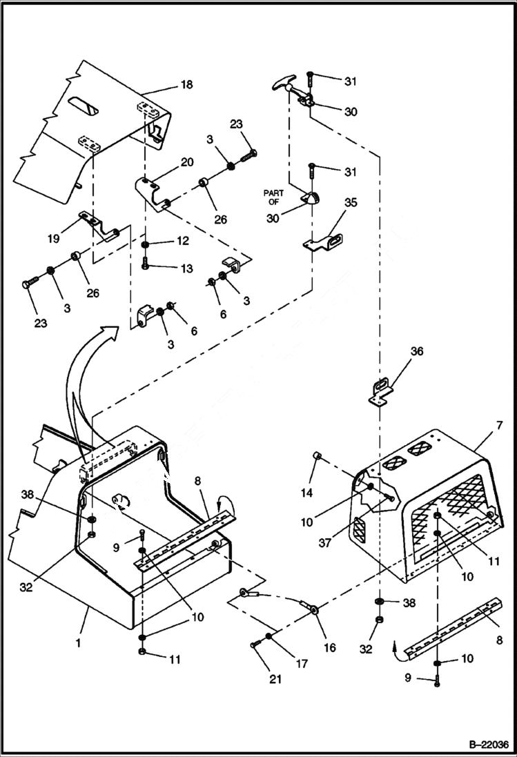 Схема запчастей Bobcat BCT13 - HOOD & COWLING MAIN FRAME
