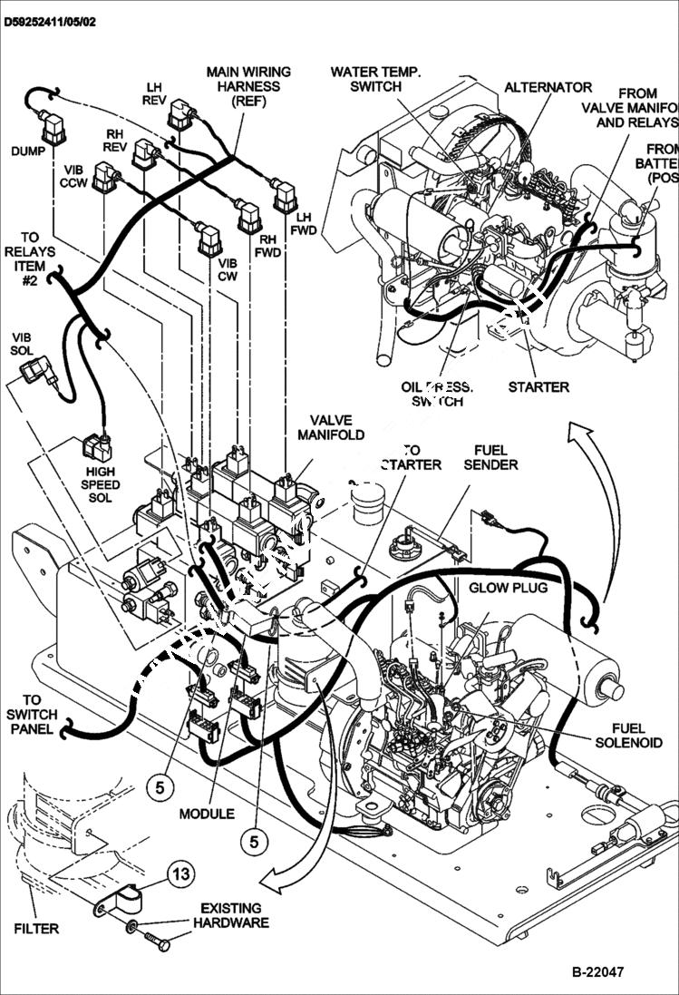Схема запчастей Bobcat BCT13 - ELECTRONICS INSTALLATION (S/N 491511079 & Below) ELECTRICAL SYSTEM