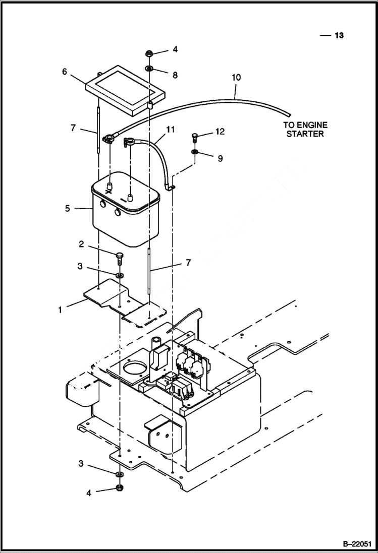 Схема запчастей Bobcat BCT13 - BATTERY ELECTRICAL SYSTEM