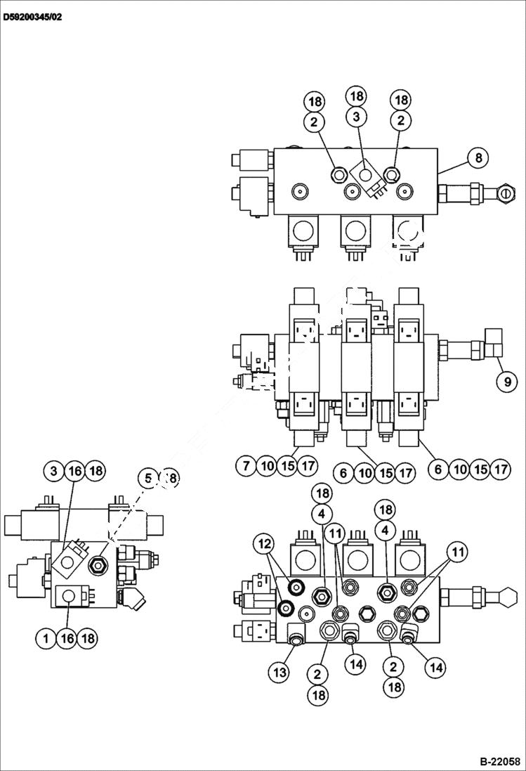 Схема запчастей Bobcat BCT13 - CONTROL VALVE BREAKDOWN COMPONENT BREAKDOWNS