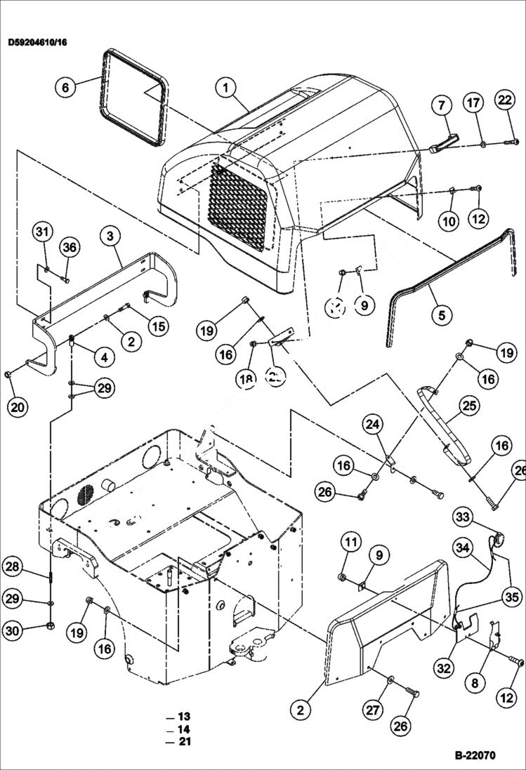 Схема запчастей Bobcat BCA14 - HOOD & TRIM (S/N 4917 11051 & Above) MAIN FRAME