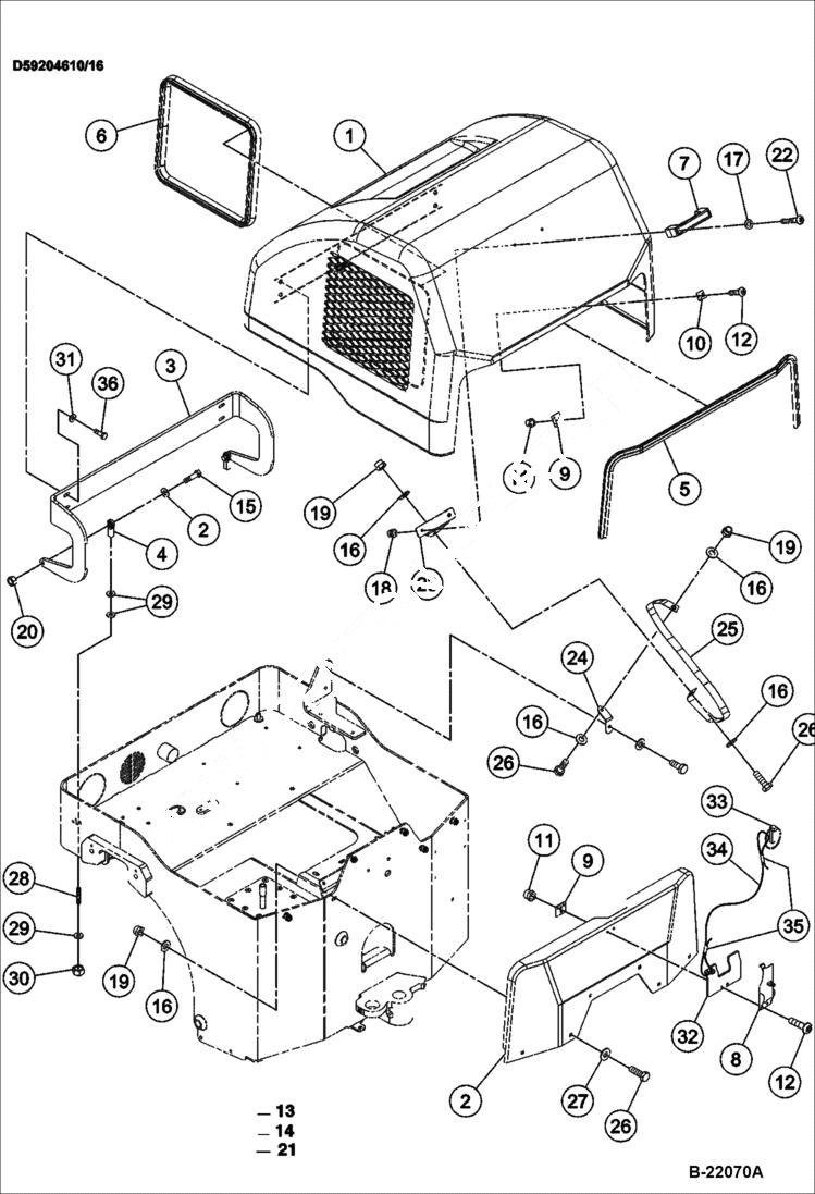 Схема запчастей Bobcat BCA14 - HOOD & TRIM (S/N 4917 11050) MAIN FRAME