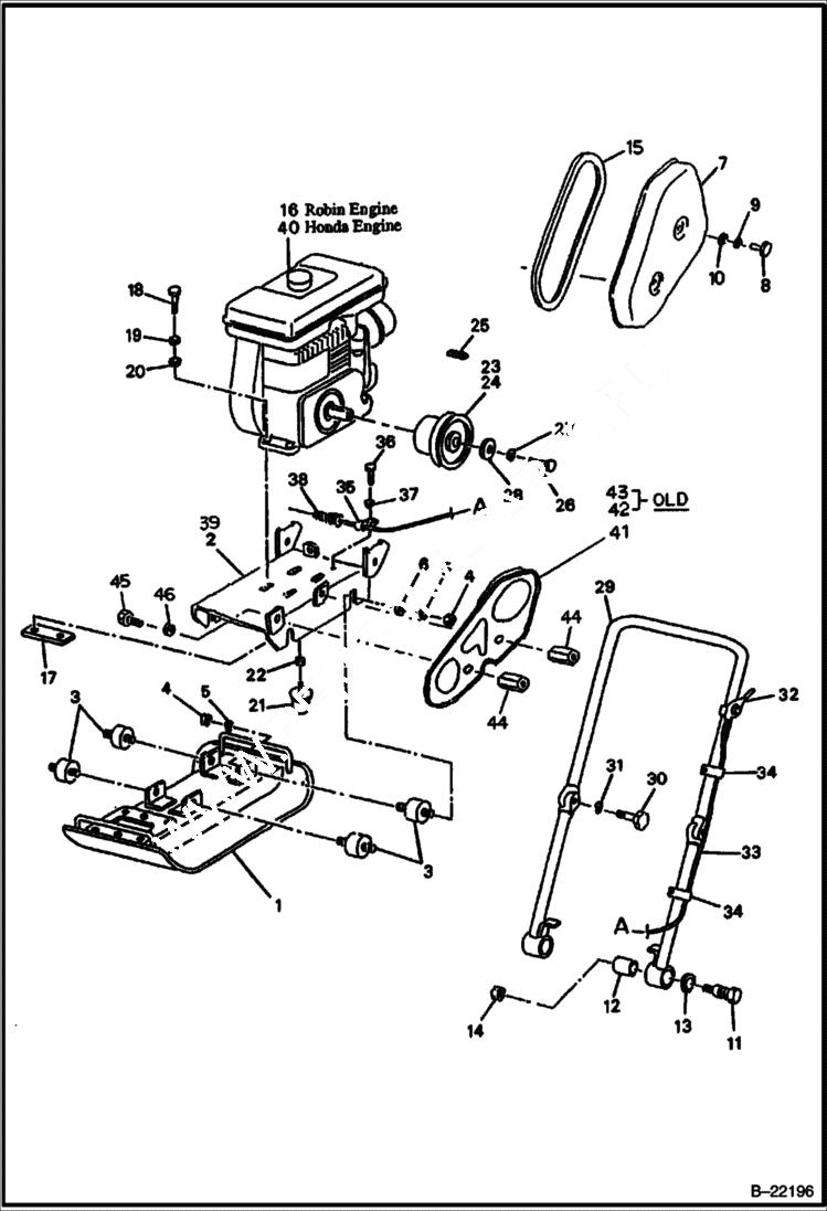 Схема запчастей Bobcat VIBRATORY PLATE COMPACTOR - MAIN FRAME (Vibration, Engine & Controls) MAIN FRAME