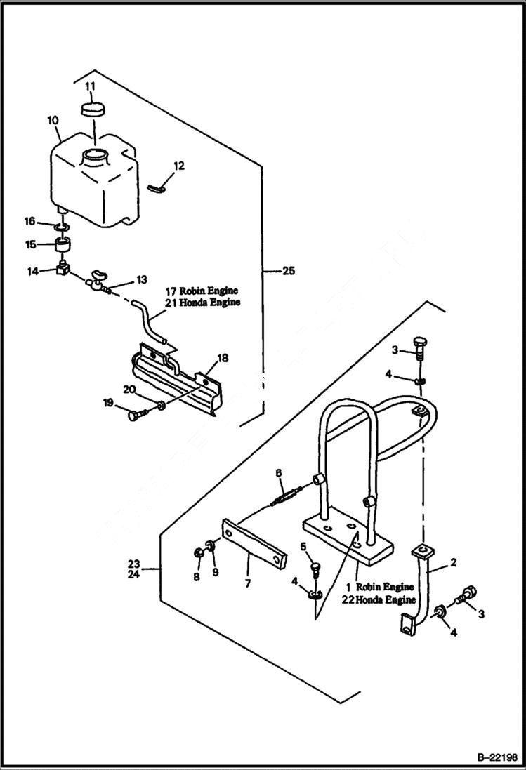 Схема запчастей Bobcat VIBRATORY PLATE COMPACTOR - ROLLOVER CAGE & WATER TANK MAIN FRAME