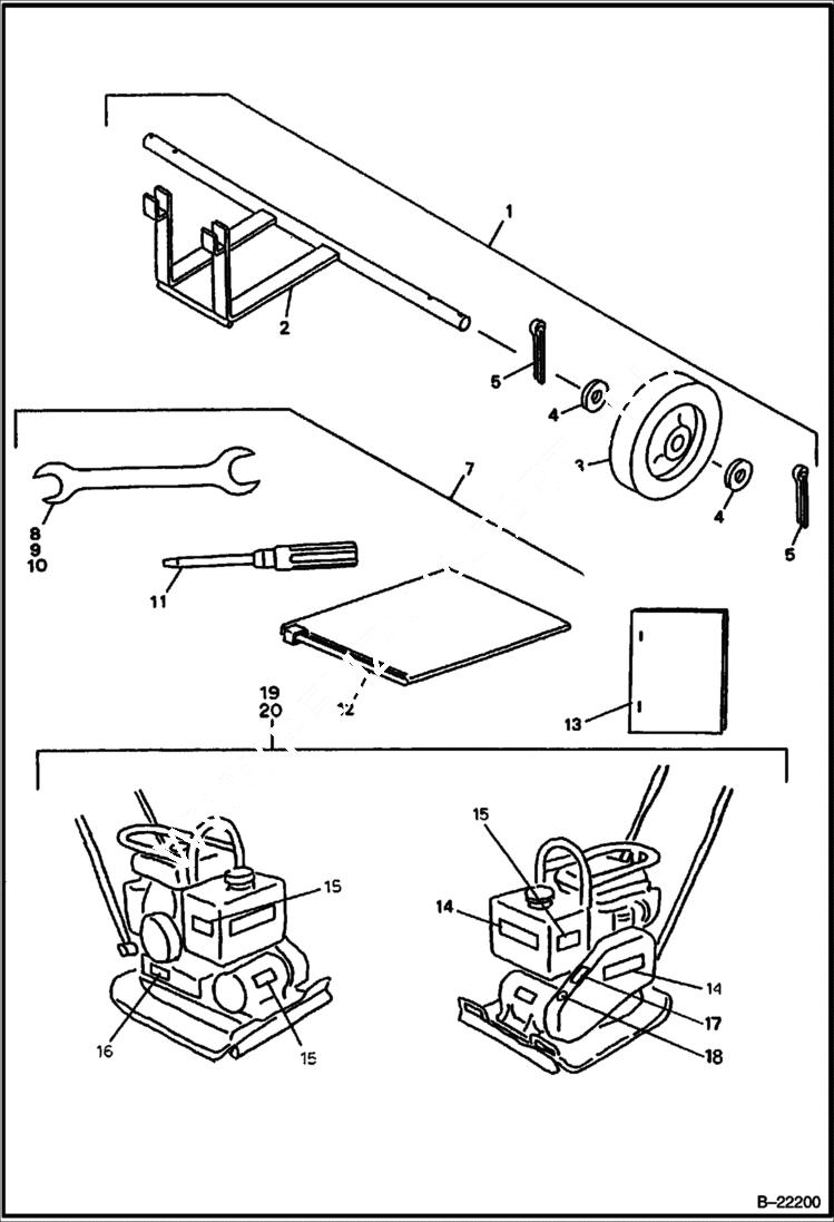 Схема запчастей Bobcat VIBRATORY PLATE COMPACTOR - CART ASSEMBLY (Tool Kit & Decals) MAIN FRAME