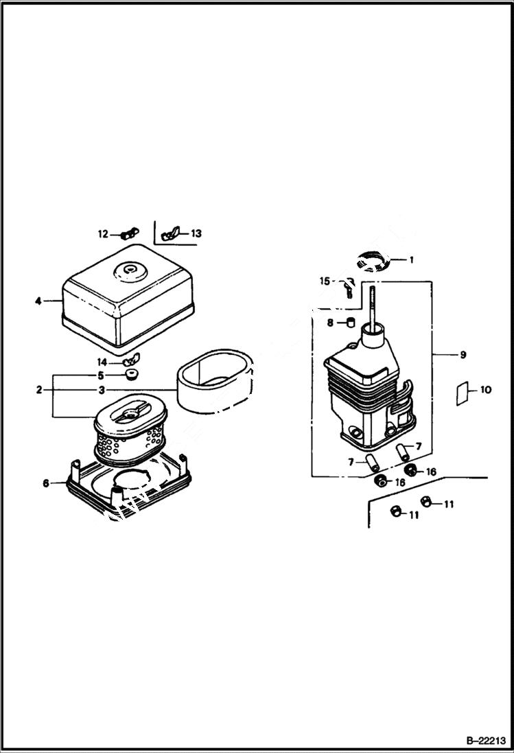 Схема запчастей Bobcat VIBRATORY PLATE COMPACTOR - HONDA ENGINE (Air Cleaner) (S/N OB6041 & Above) POWER UNIT